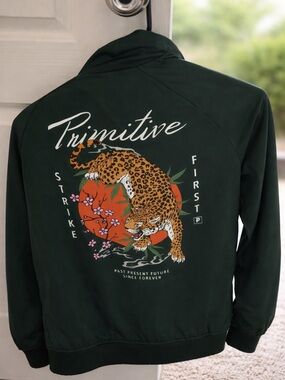 Primitive Olive Green Coach Jacket with Script Logo